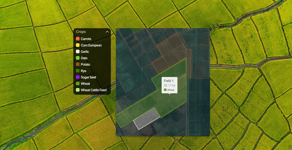 Lotes y cultivos en el mapa, con el historial de cada uno.